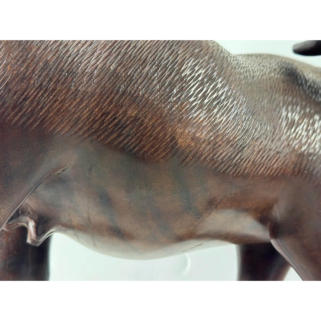 Mid Century Large Hand Carved Water Buffalo For Sale - Image 4 of 8