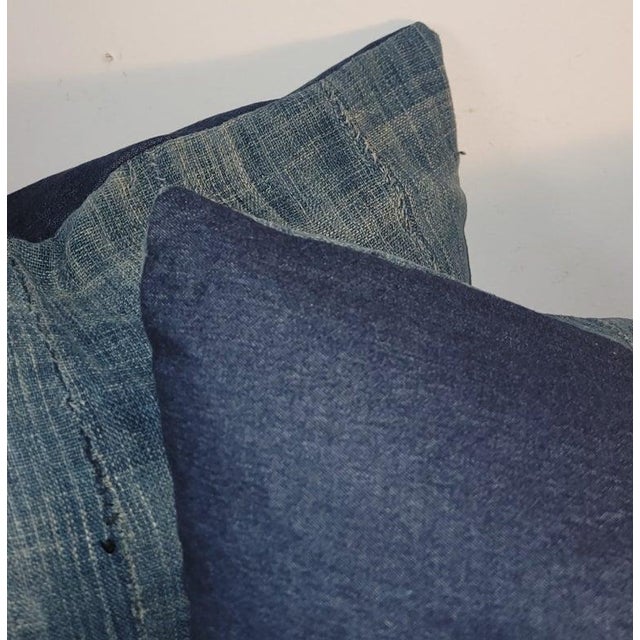 Pair of Vintage Indigo Linen Pillows For Sale In Los Angeles - Image 6 of 6