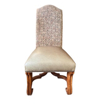 Vintage Chairish Title French Provincial Carved Wood & Leather High-Back Side Chair For Sale