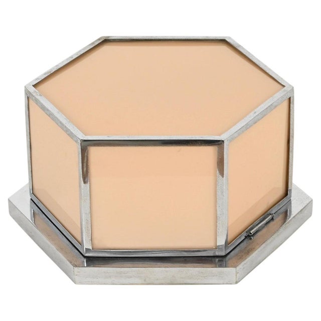 Bauhaus Pink Glass and Chrome Hexagonal Wall or Ceiling Lamp, Italy, 1930s For Sale - Image 14 of 14