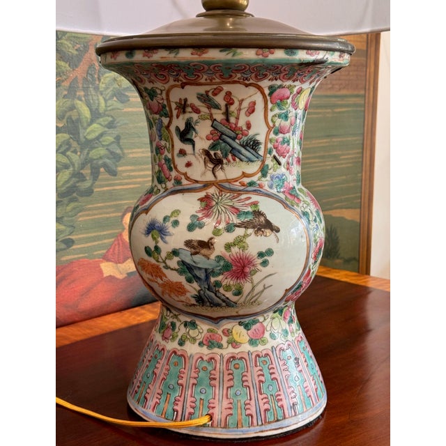 Metal Near Pair of 19th Century Chinese Export Baluster Form Vases Fashioned Into Lamps For Sale - Image 7 of 12