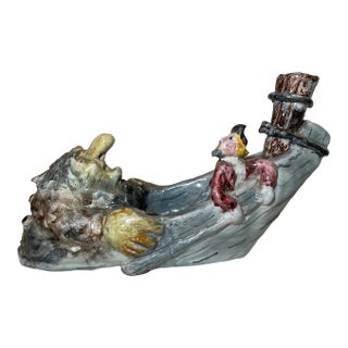 Antique Handmade Italian Majolica Terracotta Pottery Monster Attack Sculpture For Sale