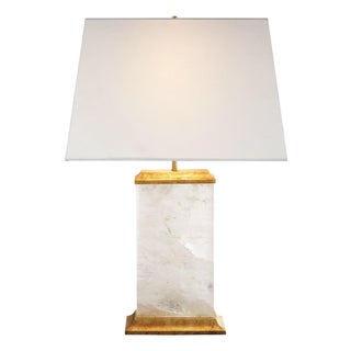 Michael S Smith by Visual Comfort Signature Crescent Table Lamp in Quartz and Antique Gold Leaf with Linen Shade For Sale