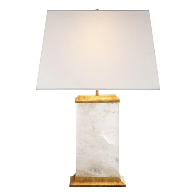 Michael S Smith by Visual Comfort Signature Crescent Table Lamp in Quartz and Antique Gold Leaf with Linen Shade For Sale