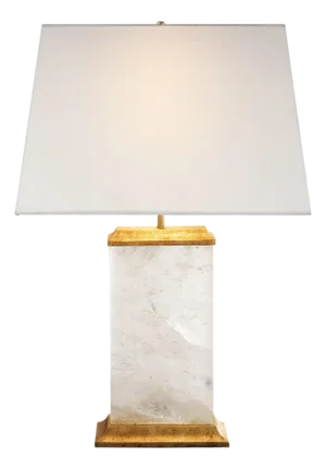 Michael S Smith by Visual Comfort Signature Crescent Table Lamp in Quartz and Antique Gold Leaf with Linen Shade