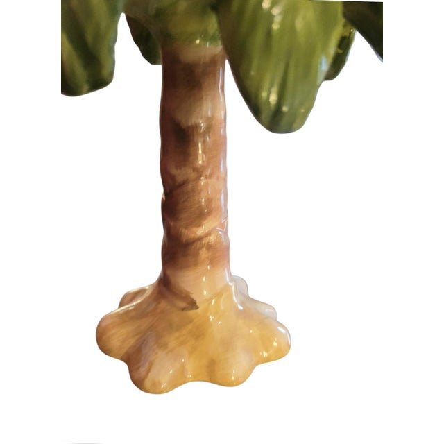 1990s Vintage Ceramic Tropical Palm Tree Taper Candle Holders- A Pair For Sale - Image 5 of 6