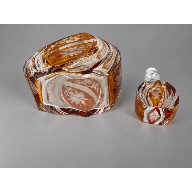 19th Century Art Deco Bohemian Artisan Amber Cut Crystal Decanter For Sale - Image 6 of 9