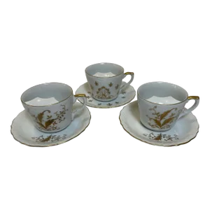 Antique Mustache Coffee Cups & Saucers- 6 Pieces