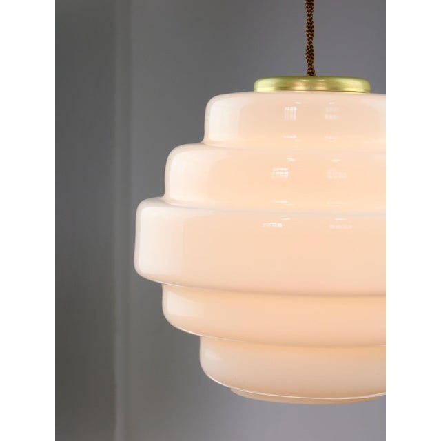 Mid-Century Italian Brass and Opaline Glass Pendant Lamp For Sale - Image 5 of 17
