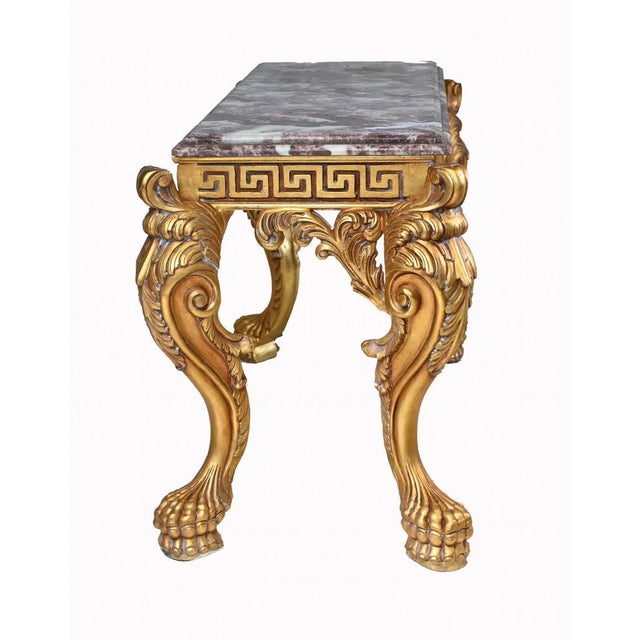 Baroque Italian Gilt Console Table in Breccia Marble For Sale - Image 9 of 11