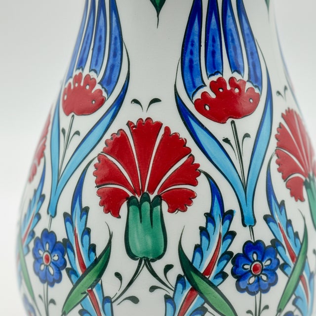 Turkish Handmade Ceramic “Pear” Vase (20cm) – Red Carnations & Blue Tulips – Classic Armudi Form For Sale - Image 3 of 8