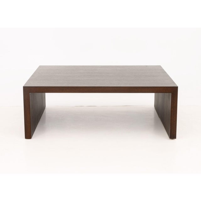 Modern Minimalist Wenge Stained Oak Coffee Table. 16.25" H x 46" W x 46.25" D. Provenance: From a Fifth Avenue Collection.
