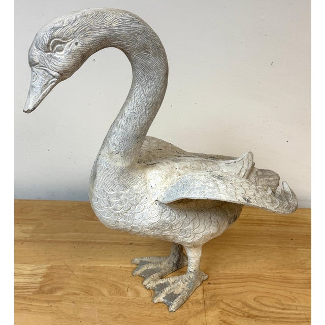 Pair 20th C. Zinc Alloy Swan Garden Sculptures Good Scale & Weathered Surface For Sale In West Palm - Image 6 of 18