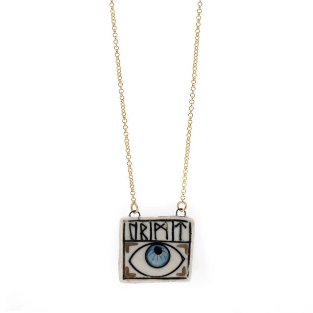 Magical Rune Symbol & Evil Eye Pendant Life Journey Necklace For Sale In Miami - Image 6 of 6