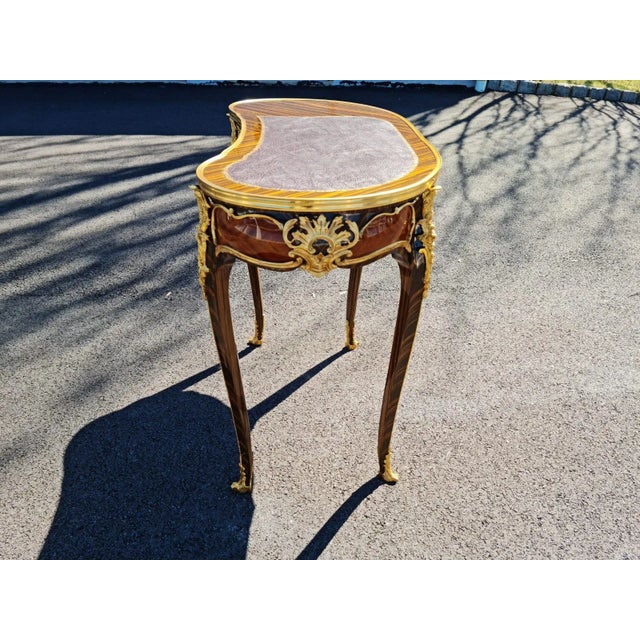 Elegant Lady French Style Marquetry Gilt Bronze Desk/Table With Clock for Home and Office. For Sale - Image 11 of 13