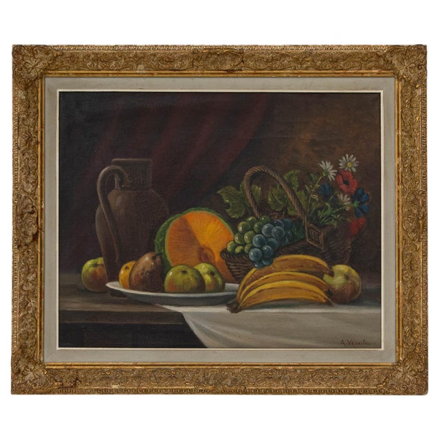 Brown 20th Century Belgian Still Life Fruit Painting in Gilded Wood Frame For Sale - Image 8 of 18