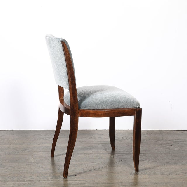 Sky Blue Set of Eight Art Deco Sculptural Walnut Dining Chairs in Plush Mohair Upholstery For Sale - Image 8 of 18