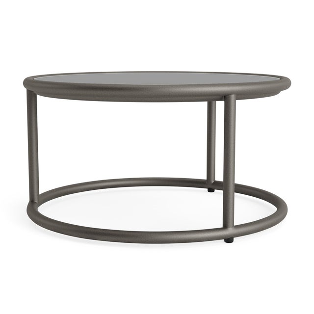 Contemporary Brown Jordan Walter Lamb Aluminum 20" Round Occasional Table, Glass Top, Mica frame with N/A fabric For Sale - Image 3 of 12