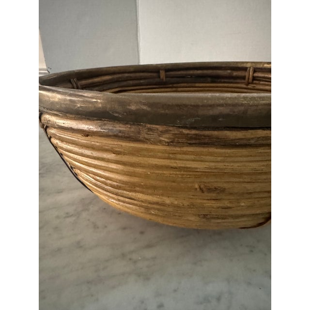 American Vintage Split Reed Basket and Tray Trimmed in Brass For Sale - Image 3 of 7