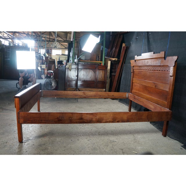 Antique 19th Century Victorian Eastlake Carved Oak Queen Size Bed Frame For Sale - Image 18 of 18