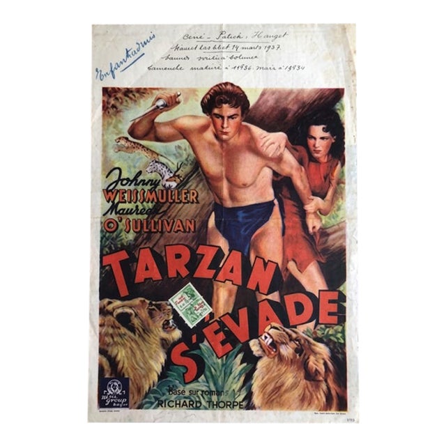 Original 1930s Tarzan Escapes (Tarzan S'Évade) Belgian Movie Poster For Sale