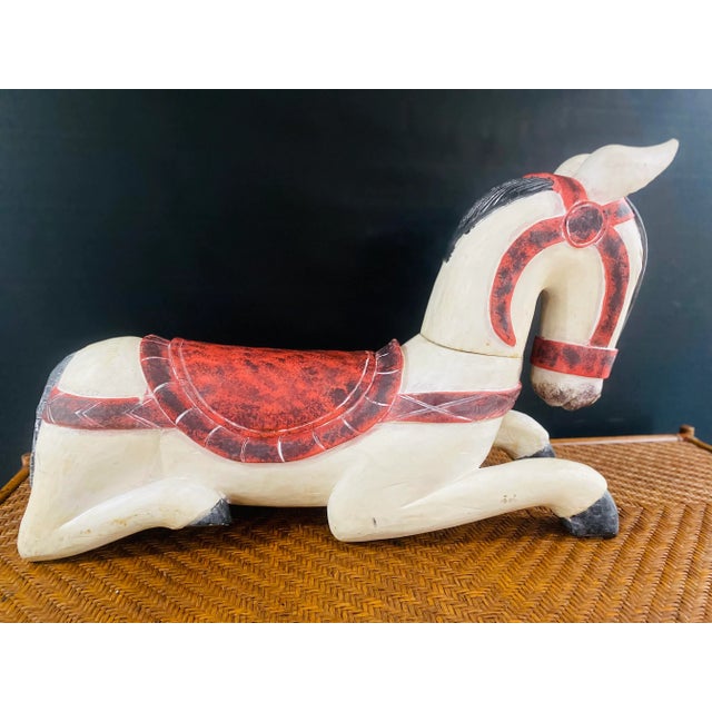 Large Vintage Hand Carved Solid Wood Hand Painted Horse For Sale - Image 9 of 10