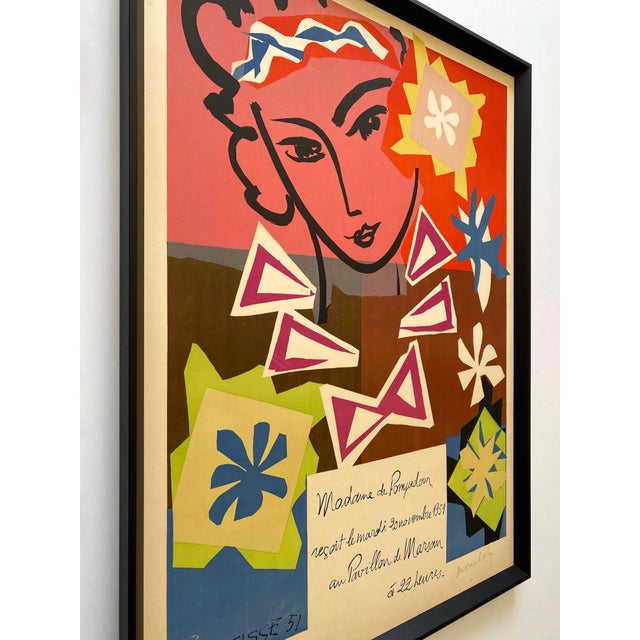 Cerise Henri Matisse Vintage 1951 Mourlot Fine Art Lithograph Print " Madame De Pompadour " Framed French Mid Century Modernist Paris Poster For Sale - Image 8 of 18