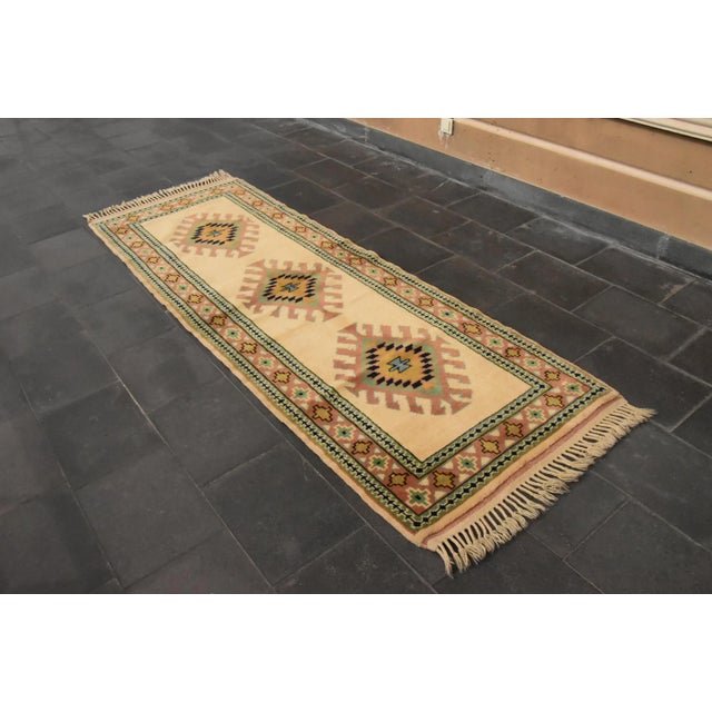Tribal 1980s Tribal Hand Knotted Cream Milas Runner Rug For Sale - Image 3 of 11