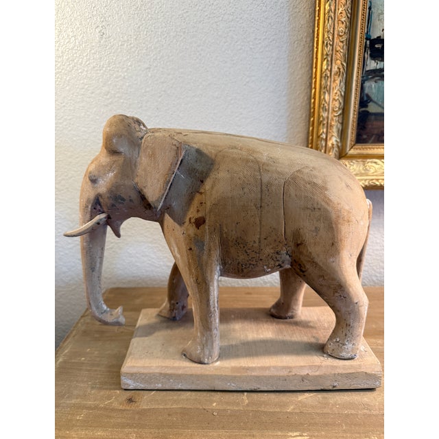 1950s Hand Carved Antique Wooden Elephant Sculpture For Sale - Image 5 of 10