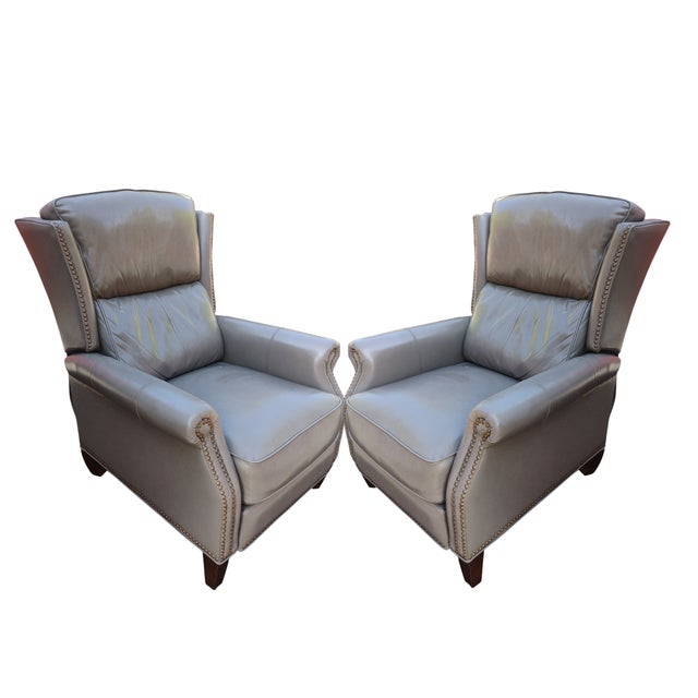 Ecru Elevate Your Living Space With This Exquisite Pair of Recliners & Matching Ottoman For Sale - Image 8 of 12