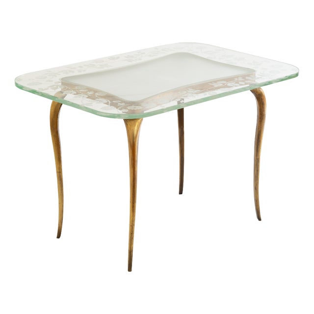 Italian Glass and Brass Quadripod Table with Flowers attributed to Giovanni Gariboldi for Fontana Arte, 20th Century For Sale