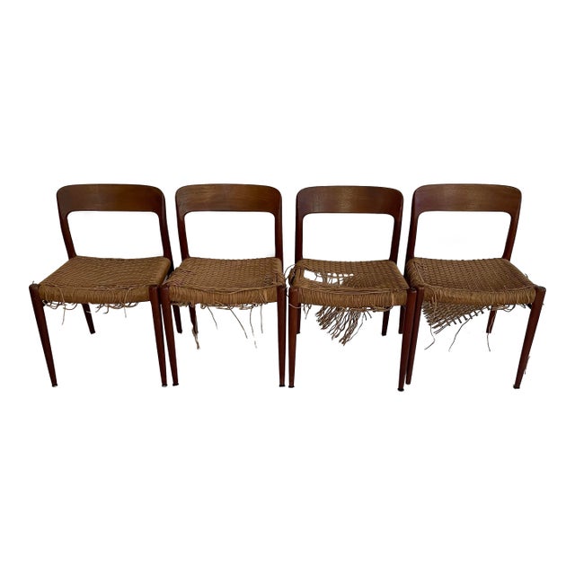 1960s Four Neils Otto Moller Model 75 Danish Mid Century Teak Wooden Chairs For Sale