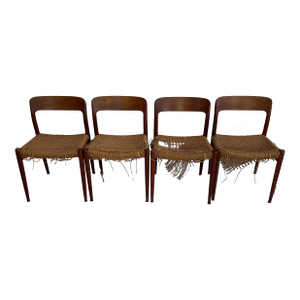 1960s Four Neils Otto Moller Model 75 Danish Mid Century Teak Wooden Chairs