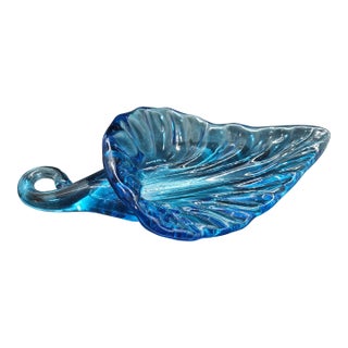 Vintage Blue Hand Blown Art Glass Cornucopia For Sale
