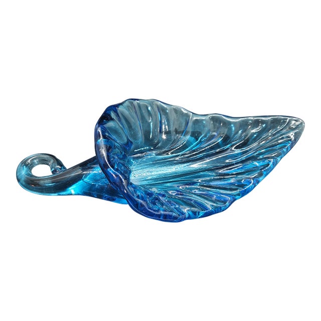 Vintage Blue Hand Blown Art Glass Cornucopia For Sale