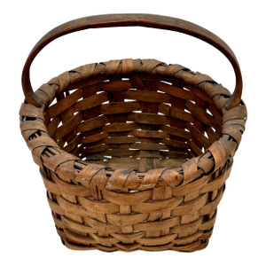 Antique American Sturdy - Heavy Gauge Hand Woven Ash Splint Utility Basket With Nice Original Aged Patina
