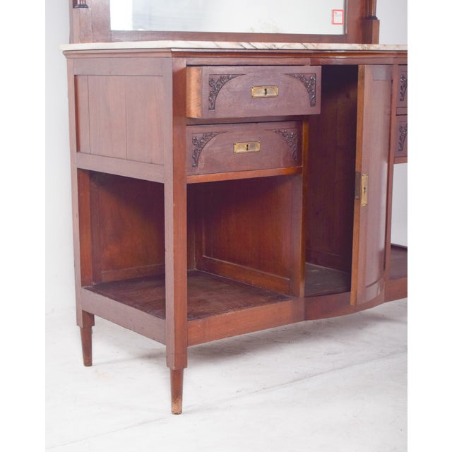 Vintage English Sideboard with Marble Top and Mirror, 1920s For Sale - Image 10 of 11