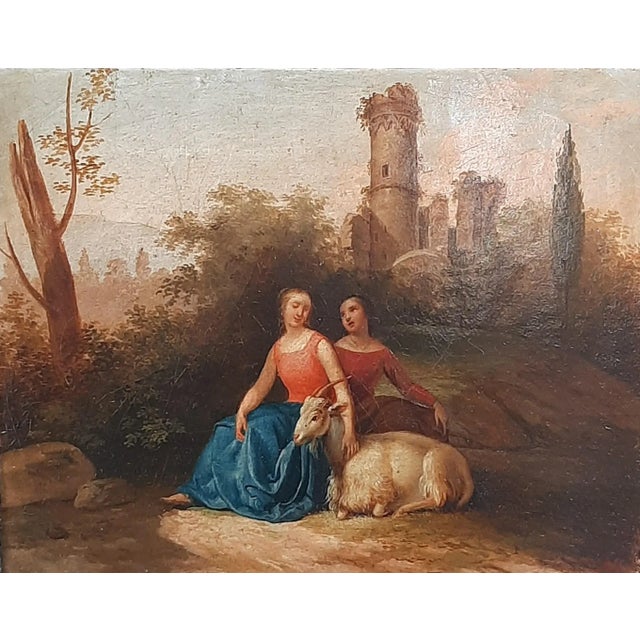 A valuable early 18th-century oil on canvas, this artwork exudes a historical and bucolic charm. The painting is an...
