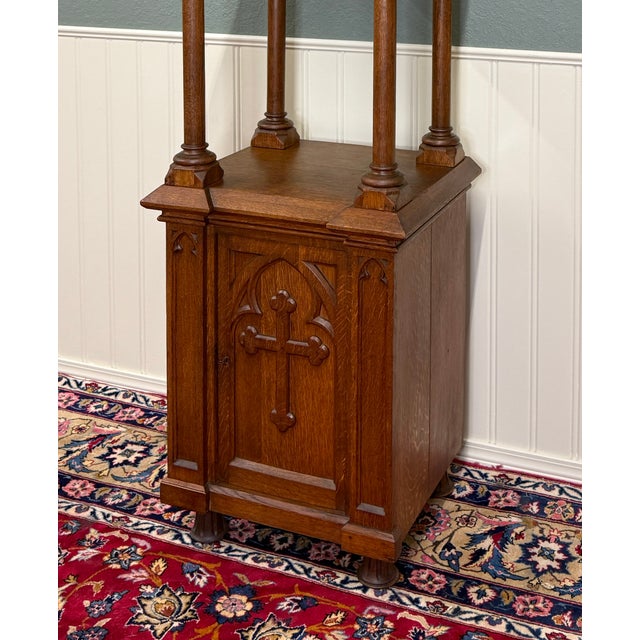 Antique French Gothic Revival Statuary Niche Cabinet Pedestal Altar Oak Late 19c For Sale - Image 10 of 18