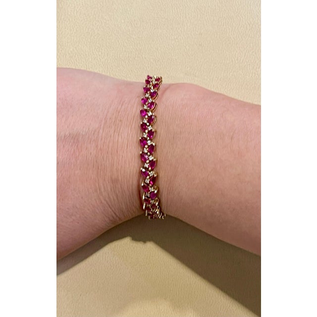 12 Carat Natural Marquise Ruby and Diamond Tennis Bracelet 14 Karat Yellow Gold For Sale - Image 14 of 18