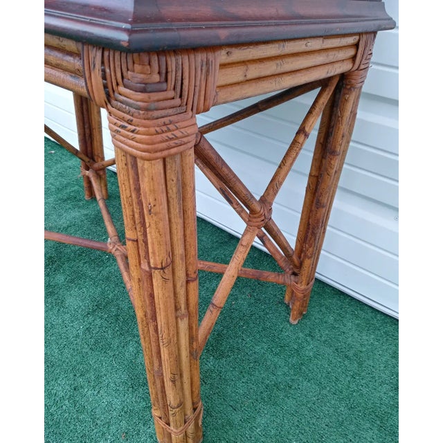 Baker Furniture Company Vintage Bamboo Pagoda Top 5 Drawer Mahogany Chest of Drawers Dresser For Sale - Image 4 of 13