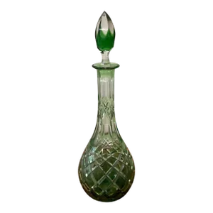 Emerald Green Cut to Clear Cased Crystal Wine Decanter Circa 1930