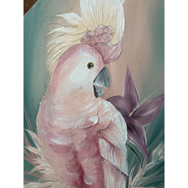 1980’s Coastal Tropical Cockatoo Oil Painting Signed Walcutt For Sale In Naples, FL - Image 6 of 13