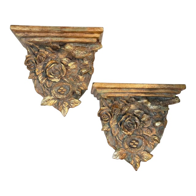 Late 20th Century Newly Painted Pair of Bespoke Gold Gilt "Bird & Nest" Sconces by Turtle and Crane For Sale
