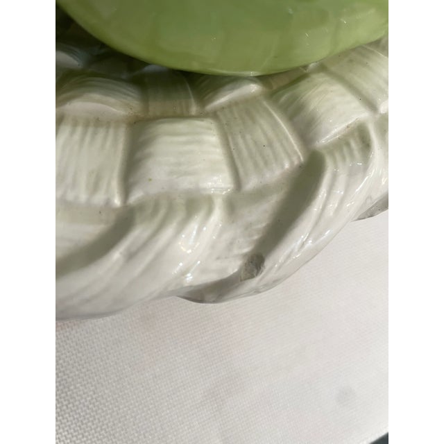 Mid 20th Century Mid 20th Century White Ceramic Trompe L’oeil Green Apple Basket For Sale - Image 5 of 10