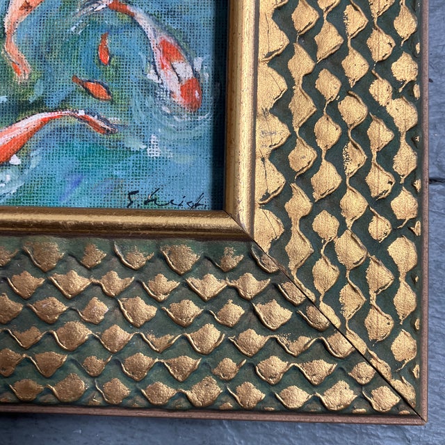 Abstract Contemporary Original Stephen Heigh Impressionist Koi Painting “Morning Pond Fish” Framed For Sale - Image 3 of 4