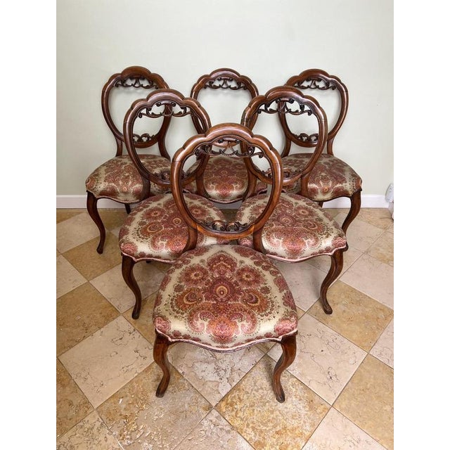Wood Victorian Carved Walnut Dining Chairs, Set of 6 For Sale - Image 7 of 8