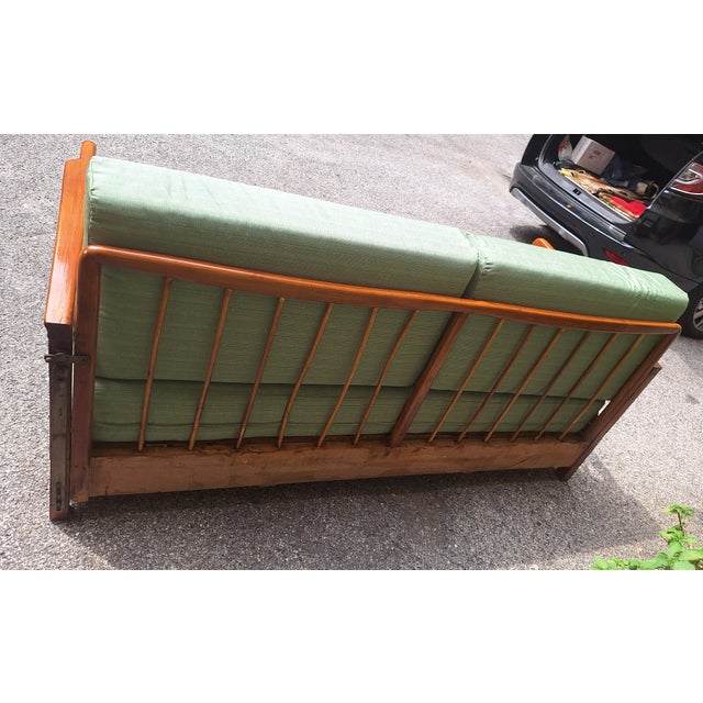 Sofa Bed in Wood and Green Fabric from Paolo Buffa, 1940s For Sale - Image 6 of 7