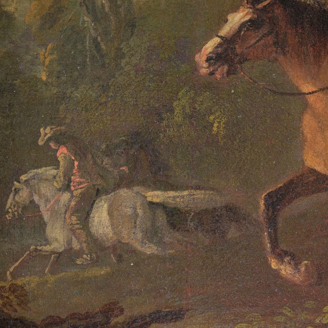 Equestrian Scene, 18th Century, Oil Painting on Canvas, Framed For Sale - Image 4 of 10
