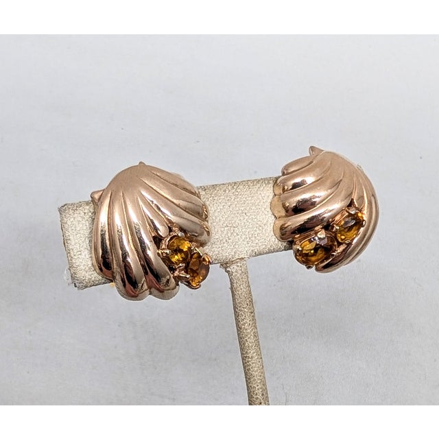 Vintage 1950s Signed Castlecliff Goldtone Faux-Citrine Clip Earrings-2 Pieces For Sale In Philadelphia - Image 6 of 9